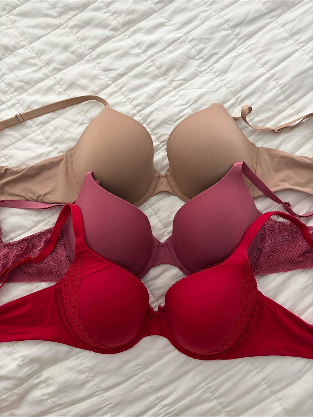 Victoria's Secret Nude, Mauve and Red Push-Up Bra Set
